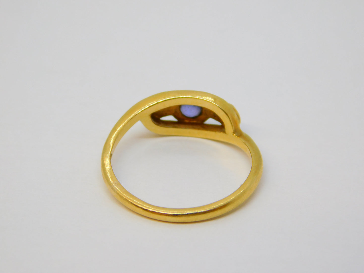 18ct Yellow Gold Deco Style Sapphire Diamond Crossover Ring Vintage London