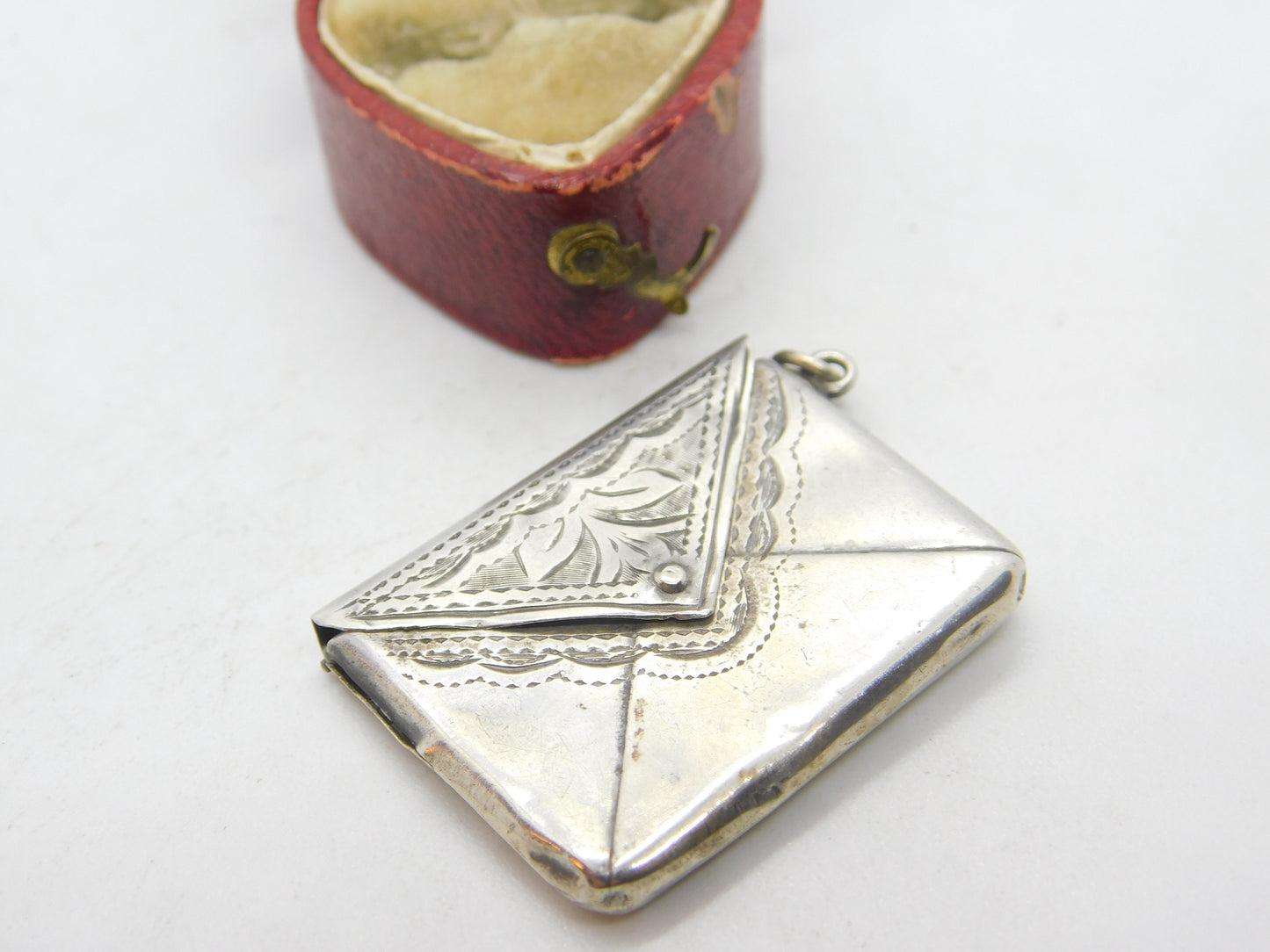 Edwardian Sterling Silver Floral Pattern Stamp Case Fob Envelope 1907 Birmingham