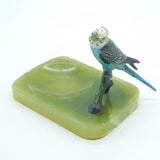 Victorian Cold Painted Vienna Bronze Budgie on Green Onyx Ashtray Antique c1860