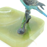 Victorian Cold Painted Vienna Bronze Budgie on Green Onyx Ashtray Antique c1860