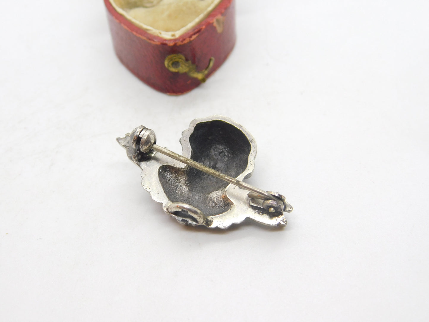 Victorian Sterling Silver Winged Cherub Sweetheart Brooch Antique c1860