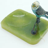 Victorian Cold Painted Vienna Bronze Budgie on Green Onyx Ashtray Antique c1860
