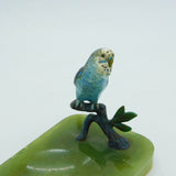 Victorian Cold Painted Vienna Bronze Budgie on Green Onyx Ashtray Antique c1860