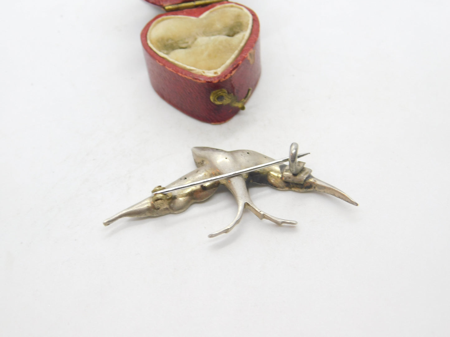 Victorian Sterling Silver Diamond Paste Swallow Sweetheart Brooch c1880 Antique