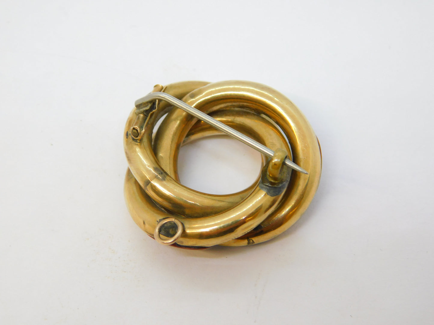 Victorian Scottish 9ct Gold, Montrose & Red Agate Knot Brooch Antique c1860