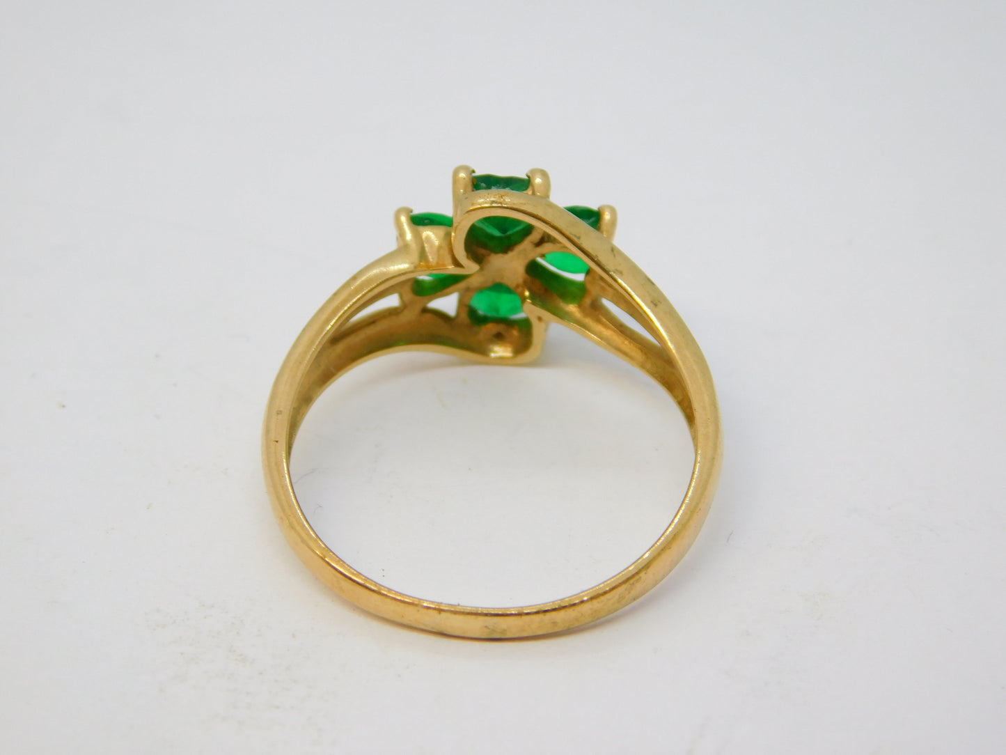 9ct Yellow Gold, Green & White Stone Set Floral Dress Ring Vintage c1990 London