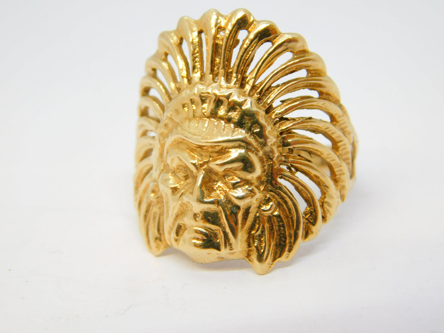 9ct Yellow Gold Native American Chief Statement Ring Vintage c1980 London