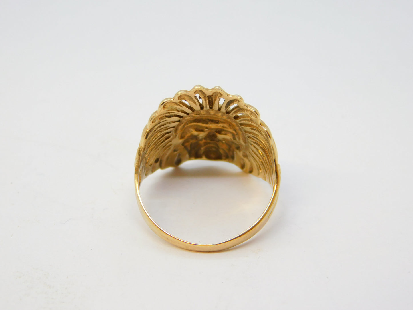 9ct Yellow Gold Native American Chief Statement Ring Vintage c1980 London