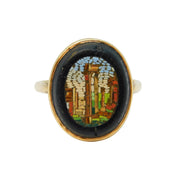 Grand Tour 9ct Gold Mounted Micro Mosaic Classical Scene Ring Antique c1830