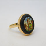 Grand Tour 9ct Gold Mounted Micro Mosaic Classical Scene Ring Antique c1830