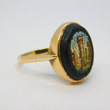 Grand Tour 9ct Gold Mounted Micro Mosaic Classical Scene Ring Antique c1830