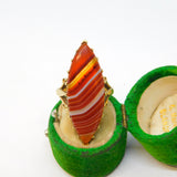 9ct Yellow Gold Mounted Large Marquise-Cut Banded Agate Ring Antique c1900