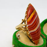 9ct Yellow Gold Mounted Large Marquise-Cut Banded Agate Ring Antique c1900