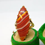 9ct Yellow Gold Mounted Large Marquise-Cut Banded Agate Ring Antique c1900