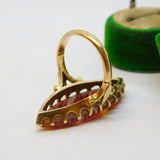 9ct Yellow Gold Mounted Large Marquise-Cut Banded Agate Ring Antique c1900