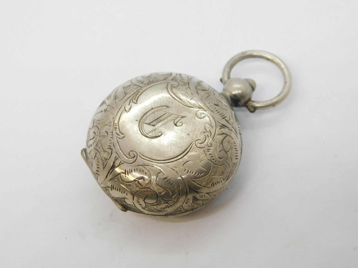Edwardian Sterling Silver Floral Sovereign Case Fob Antique 1905 Birmingham