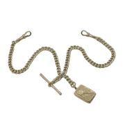 Sterling Silver Double Albert Watch Chain & Fobs Antique 1919 Birmingham