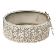 Sterling Silver Leaf Pattern Cuff Bangle Antique 1937 Birmingham Art Deco