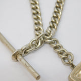 Sterling Silver Double Albert Watch Chain & Fobs Antique 1919 Birmingham