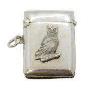 Sterling Silver Novelty Owl Form Vesta Case Antique 1912 Birmingham Art Deco
