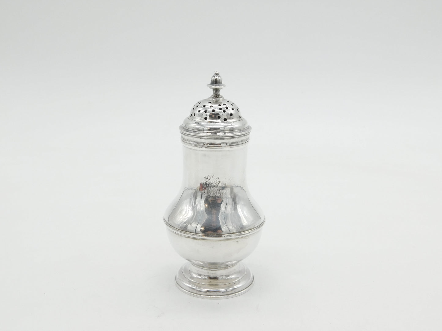 George II Sterling Silver Monogram Muffineer Sugar Caster Antique 1728 London