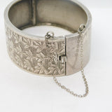 Sterling Silver Leaf Pattern Cuff Bangle Antique 1937 Birmingham Art Deco