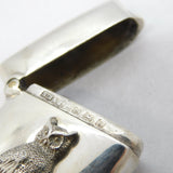 Sterling Silver Novelty Owl Form Vesta Case Antique 1912 Birmingham Art Deco