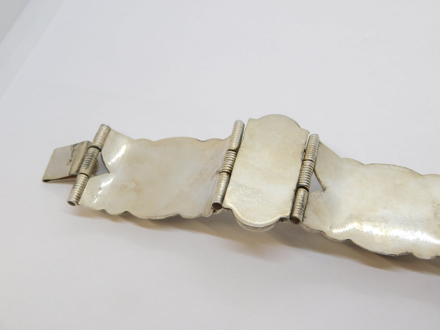 Mexican Chunky Sterling Silver Amethyst Cabochon Statement Bracelet Vintage