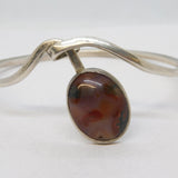 Sterling Silver Cabochon Moss Agate Statement Bangle Bracelet Vintage c1970