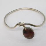 Sterling Silver Cabochon Moss Agate Statement Bangle Bracelet Vintage c1970