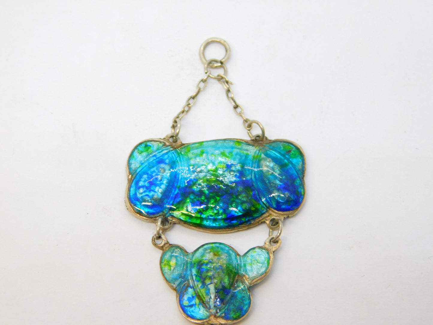 Art Nouveau Sterling Silver Blue-Green Guilloche Enamel Drop Pendant Antique c1910