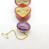 Victorian 9ct Yellow Gold & Faceted Amethyst Button Brooch Antique c1850