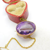 Victorian 9ct Yellow Gold & Faceted Amethyst Button Brooch Antique c1850
