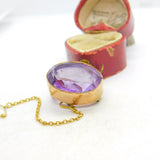 Victorian 9ct Yellow Gold & Faceted Amethyst Button Brooch Antique c1850