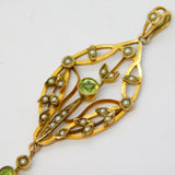 Edwardian 9ct Gold, Peridot & Seed Pearl Lavalier Drop Pendant Antique c1910