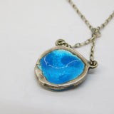 Art Nouveau Sterling Silver Blue-Green Guilloche Enamel Pendant Necklace Antique c1890