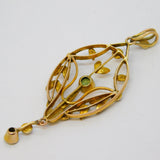 Edwardian 9ct Gold, Peridot & Seed Pearl Lavalier Drop Pendant Antique c1910
