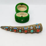 19th Century Chinese Sterling Silver, Enamel, Stone Set Nail Guard Antique c1890