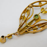 Edwardian 9ct Gold, Peridot & Seed Pearl Lavalier Drop Pendant Antique c1910