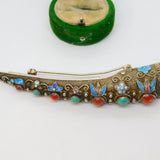 19th Century Chinese Sterling Silver, Enamel, Stone Set Nail Guard Antique c1890