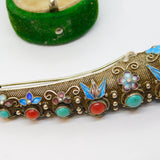 19th Century Chinese Sterling Silver, Enamel, Stone Set Nail Guard Antique c1890