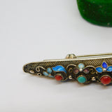 19th Century Chinese Sterling Silver, Enamel, Stone Set Nail Guard Antique c1890