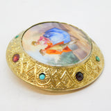 Austro-Hungarian Sterling Silver Gilt, Porcelain, Turquoise, Garnet Brooch c1860