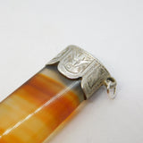 Sterling Silver Topped Banded Red Agate Large Pendant Fob Antique 1911 Birmingham