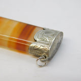 Sterling Silver Topped Banded Red Agate Large Pendant Fob Antique 1911 Birmingham