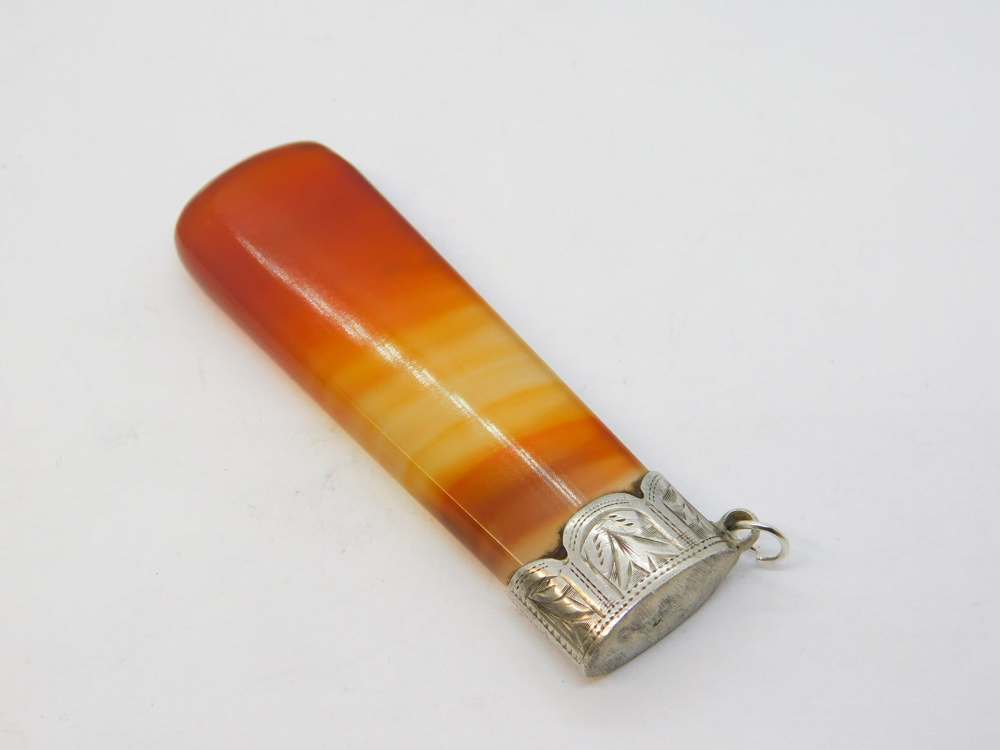 Sterling Silver Topped Banded Red Agate Large Pendant Fob Antique 1911 Birmingham