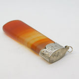 Sterling Silver Topped Banded Red Agate Large Pendant Fob Antique 1911 Birmingham