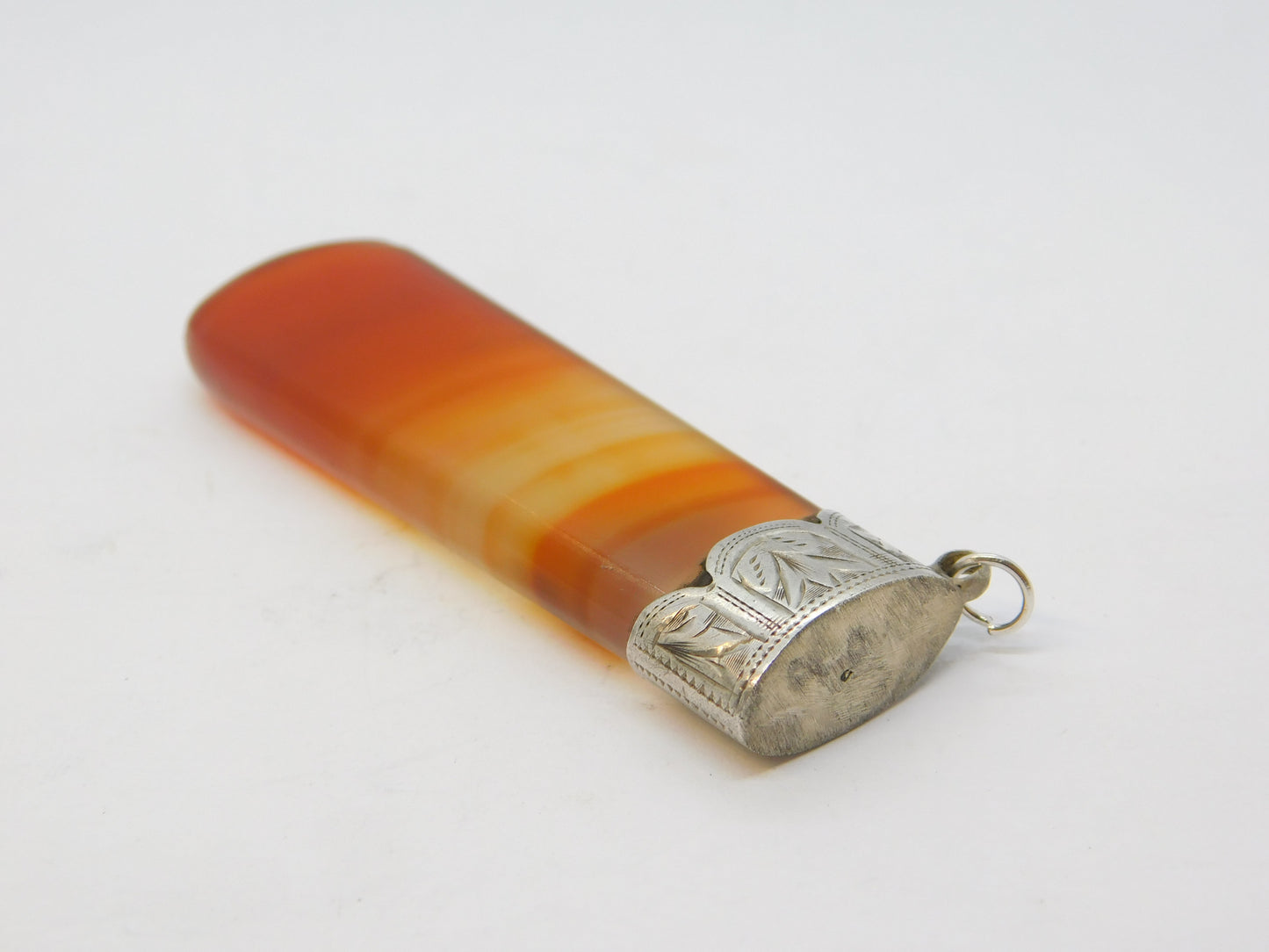 Sterling Silver Topped Banded Red Agate Large Pendant Fob Antique 1911 Birmingham