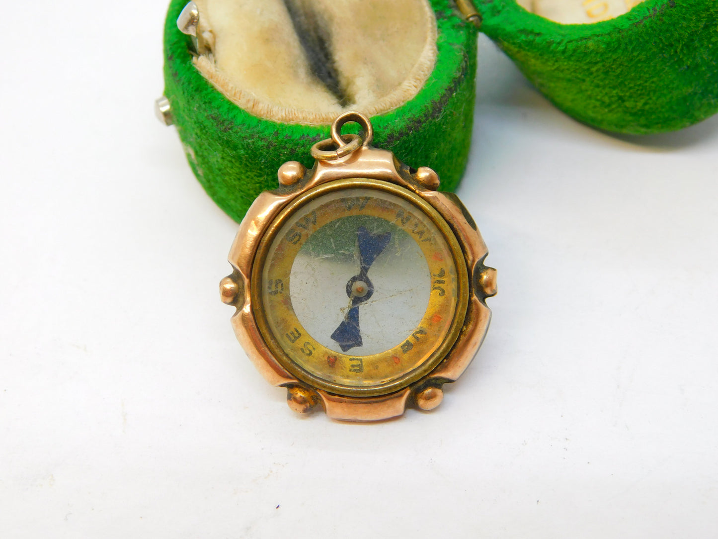 Edwardian 9ct Rose Gold Travellers Compass Pendant Fob Antique c1910