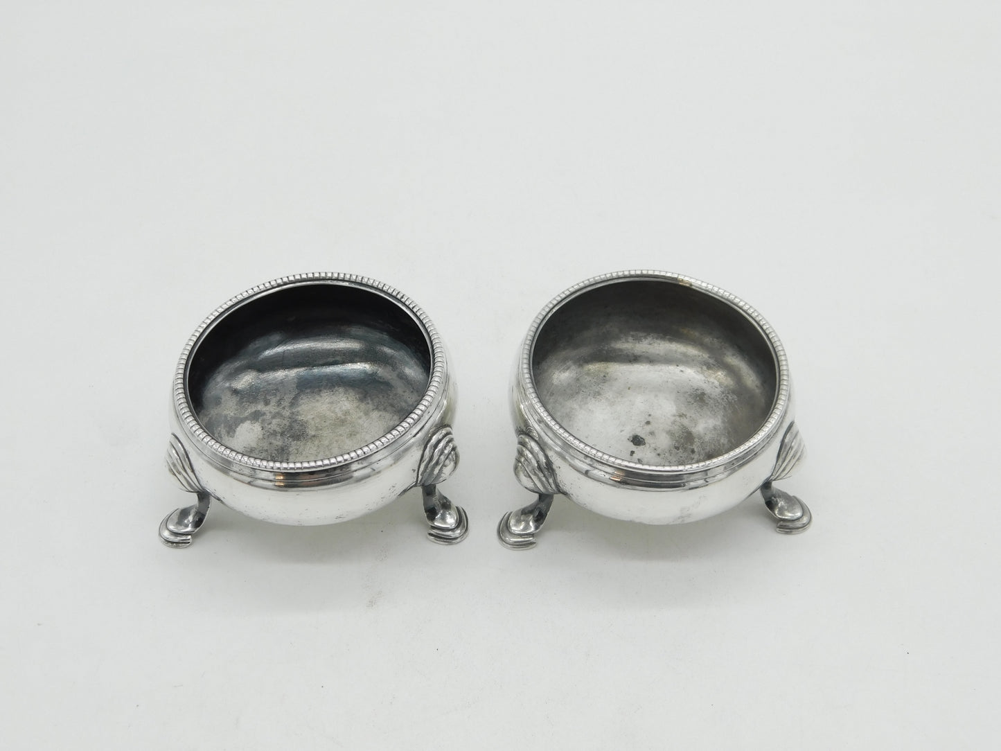 George II Sterling Silver Pair of Paw Foot Salt Cellars Antique 1754 London
